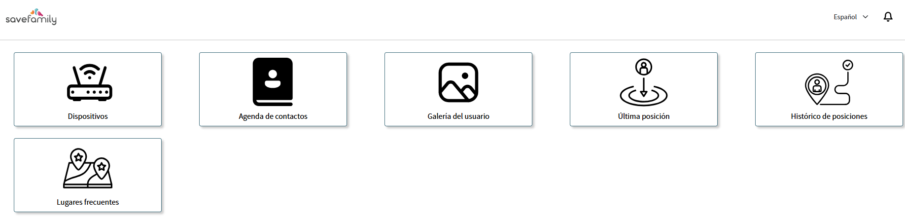 Menú principal de la plataforma web con sus seis secciones