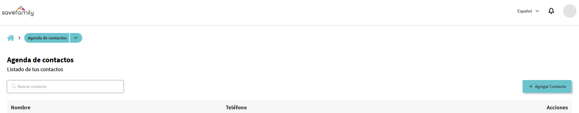 Sección Agenda de contactos de la plataforma web