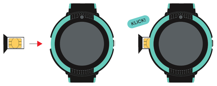 Einlegen der SIM-Karte seitlich in die Uhr