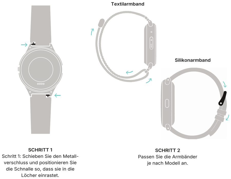 So legen Sie das Textilarmband und das Silikonarmband an